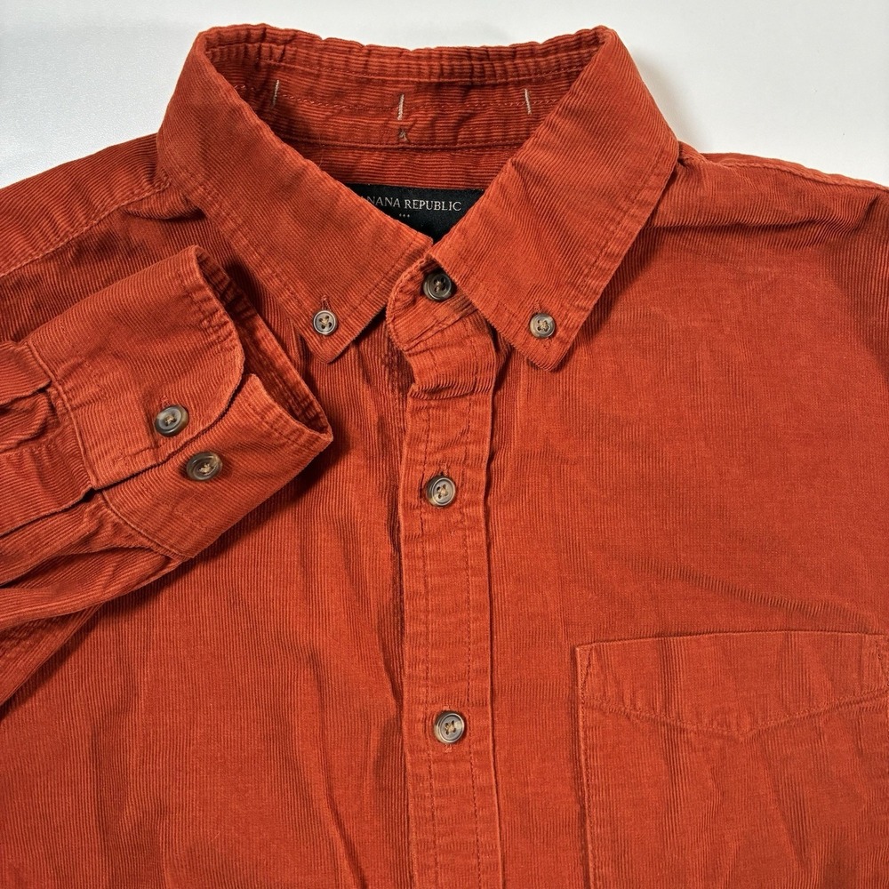 Banana Republic Corduroy Shirt Medium Slim Rust Orange Preppy 90s Y2K